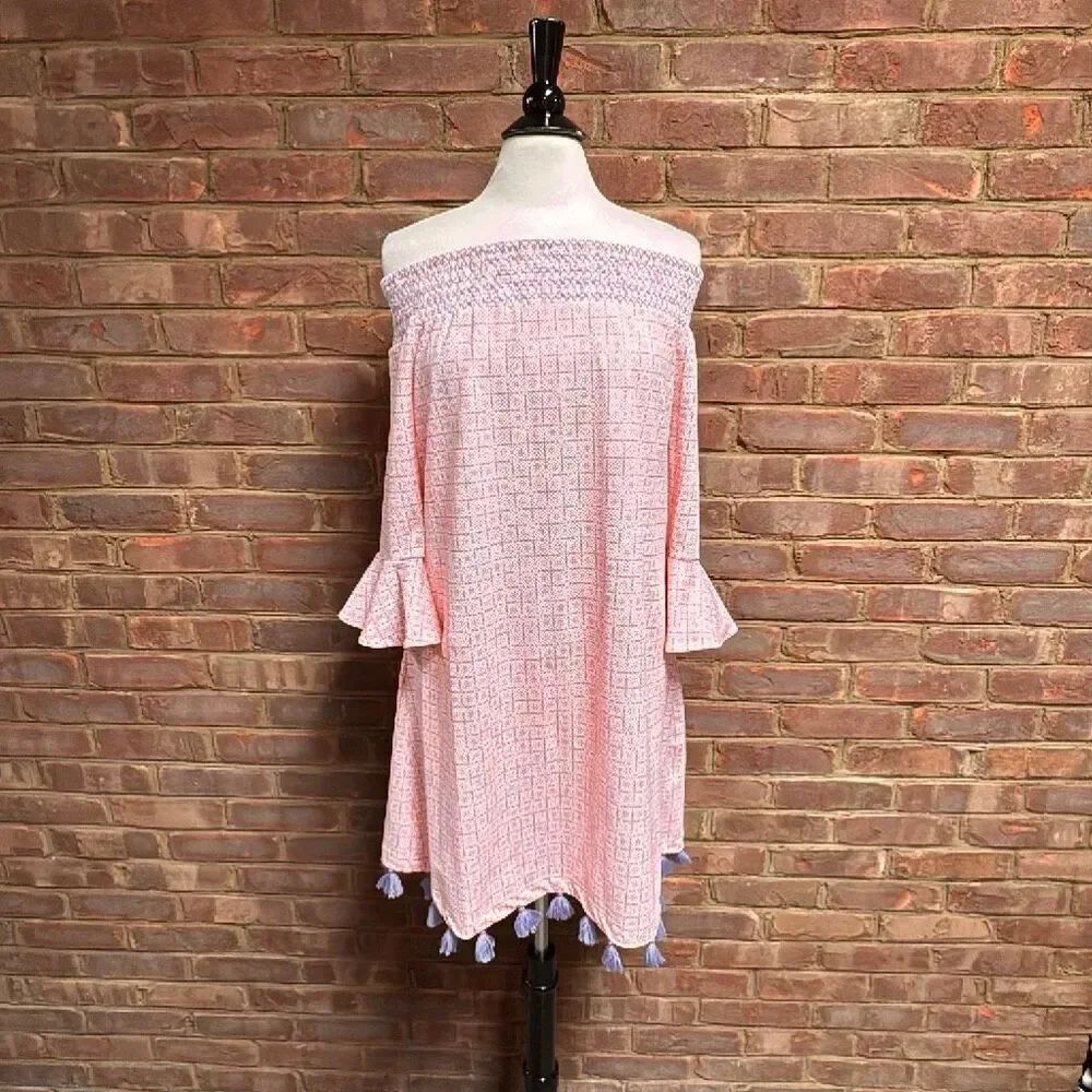 Cabana Life Women’s Coral Print Bell Sleeve Tassel Dress Size XL